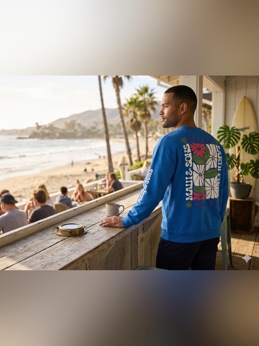MAUI & SONS Blue "Earth First" Graphic Fleece Sweatshirt XL
